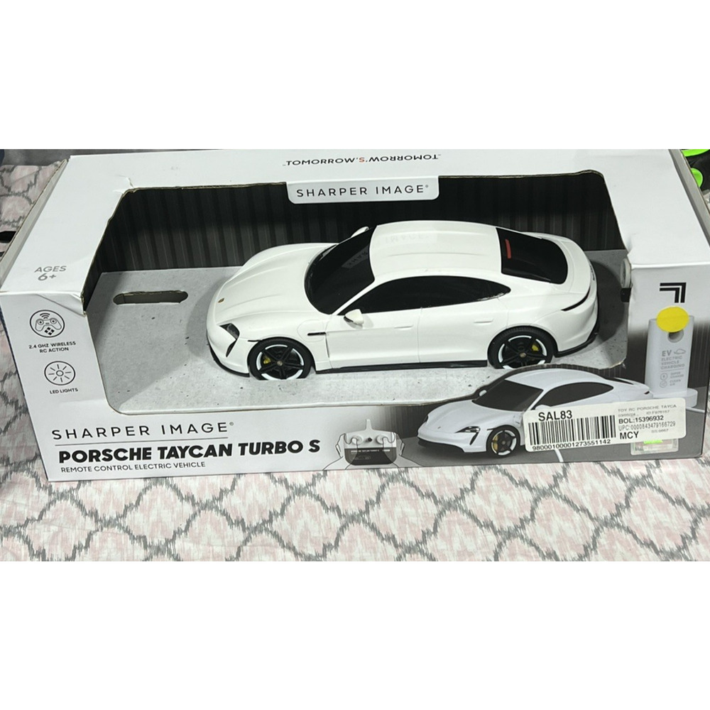 Sharper Image Porsche Taycan Turbo S Remote Control Car White LED no charger